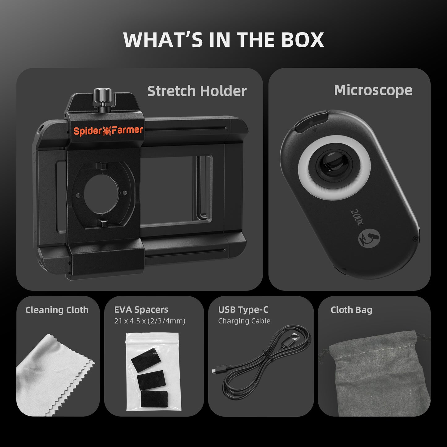Spider Farmer 200× Phone Microscope (LED + UV + CPL)