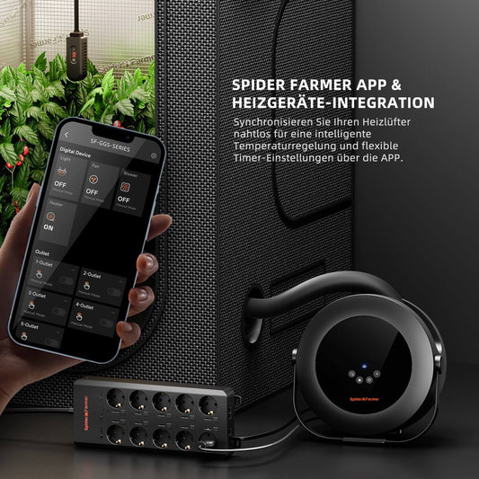 Spider Farmer Growbox-Heizung 540 W – PTC-Heizlüfter mit Thermostat und Schlauch fürs Growzelt