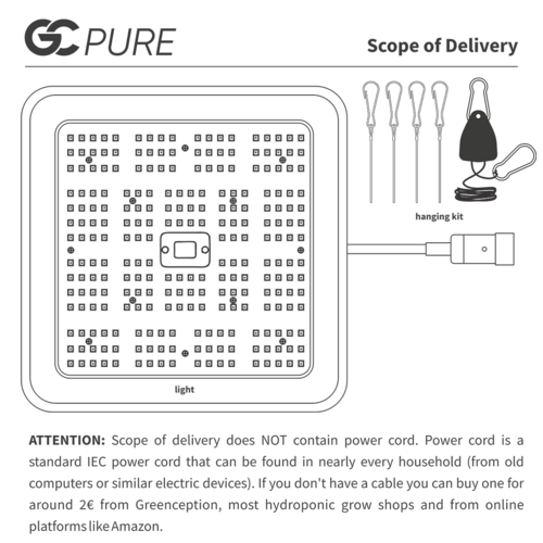 Greenception GC-PURE 80 Watt – Herstellerübersicht zum Lieferumfang ohne Netzkabel