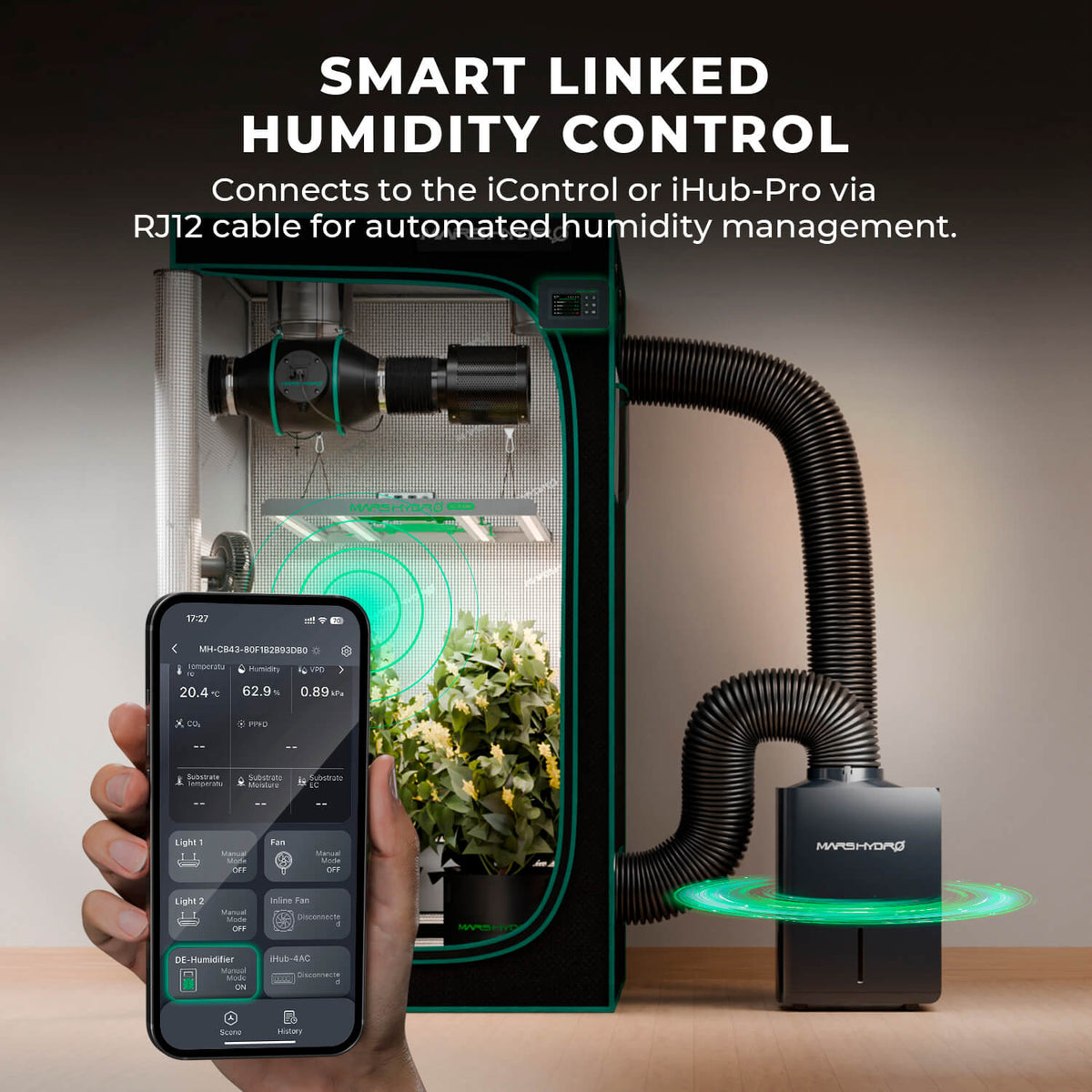 Mars Hydro Luftentfeuchter 12 L/Tag Smart – Entfeuchter für Growbox mit iControl-Anschluss