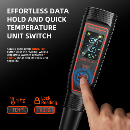 Pre Order | Spider Farmer® 5-in-1 pH Hydroponic Meter Kit