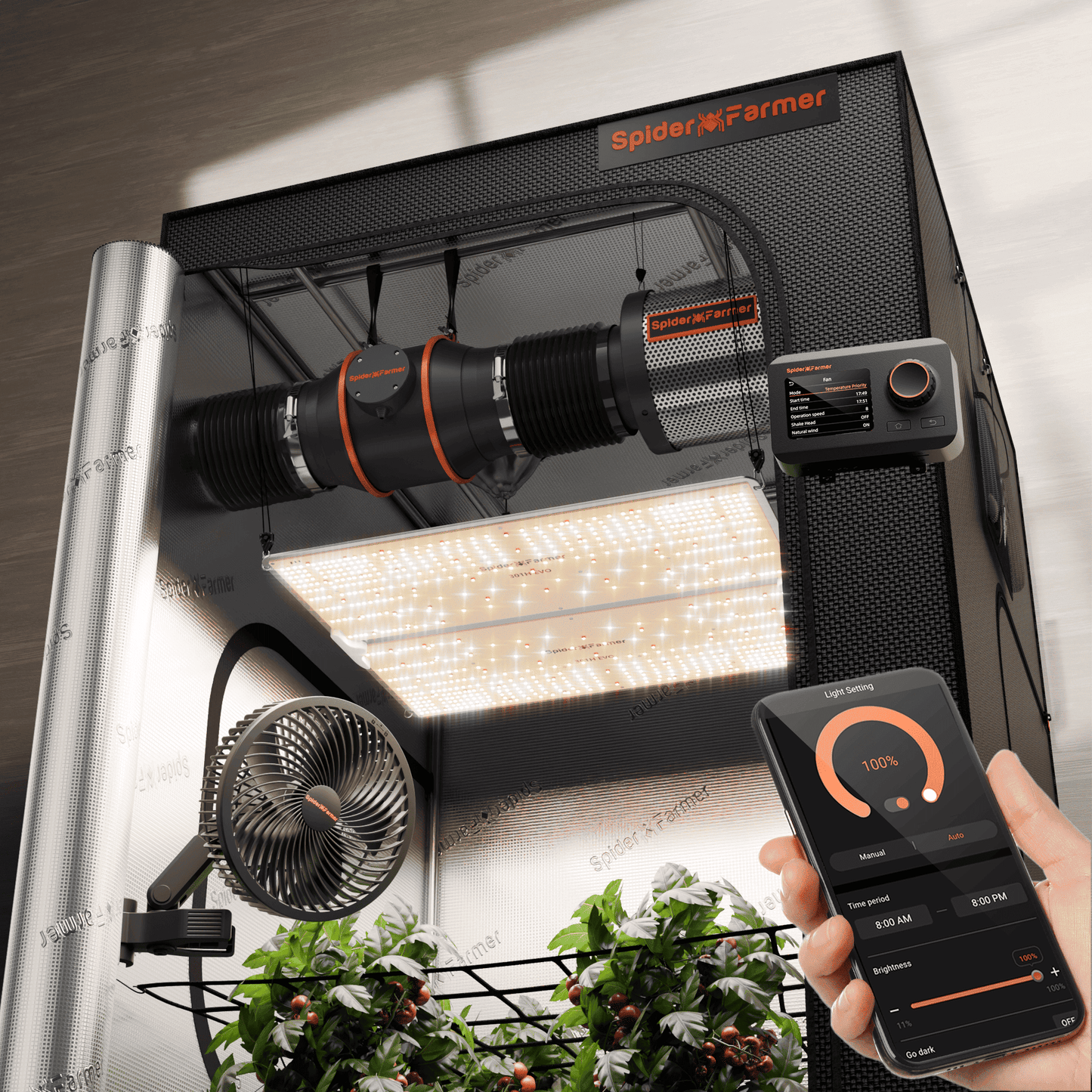 Spider Farmer 120x120x200cm Komplett Set SF4000 LED 450 Watt mit Smarter Steuerung