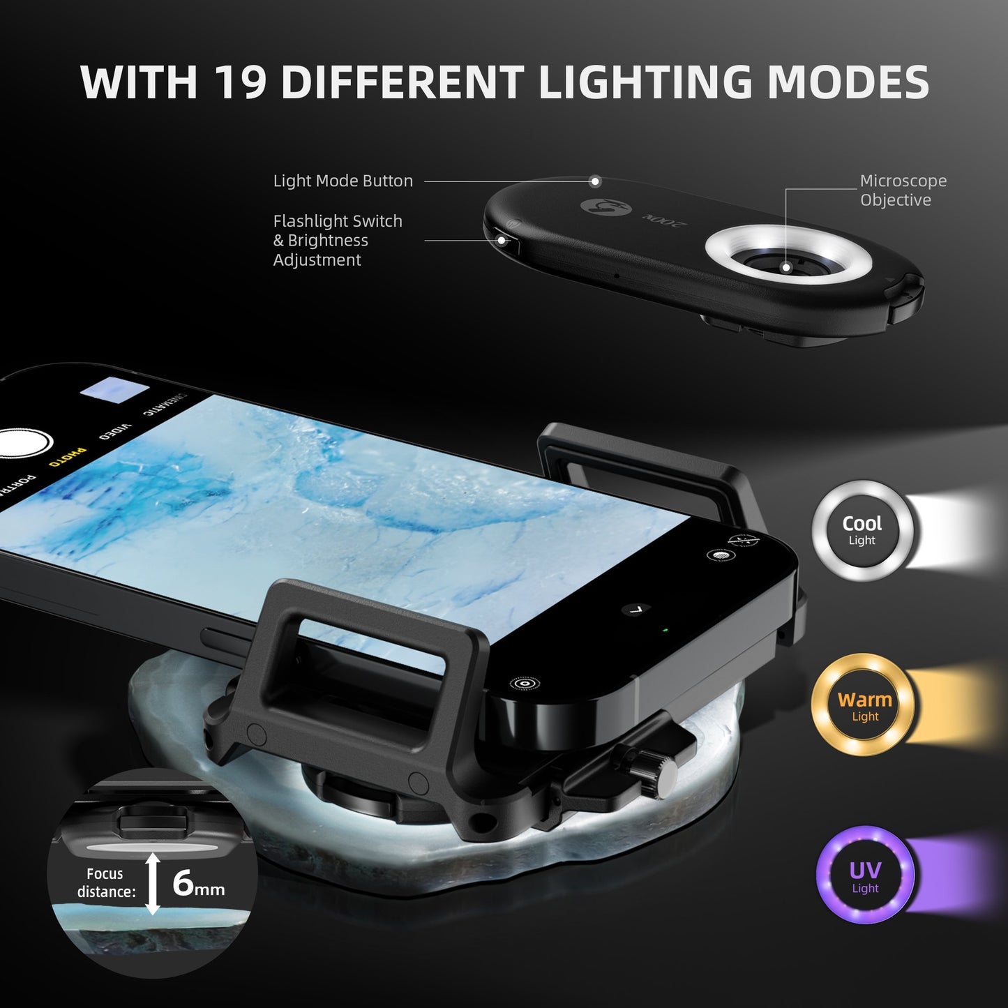 Spider Farmer 200× Phone Microscope (LED + UV + CPL)
