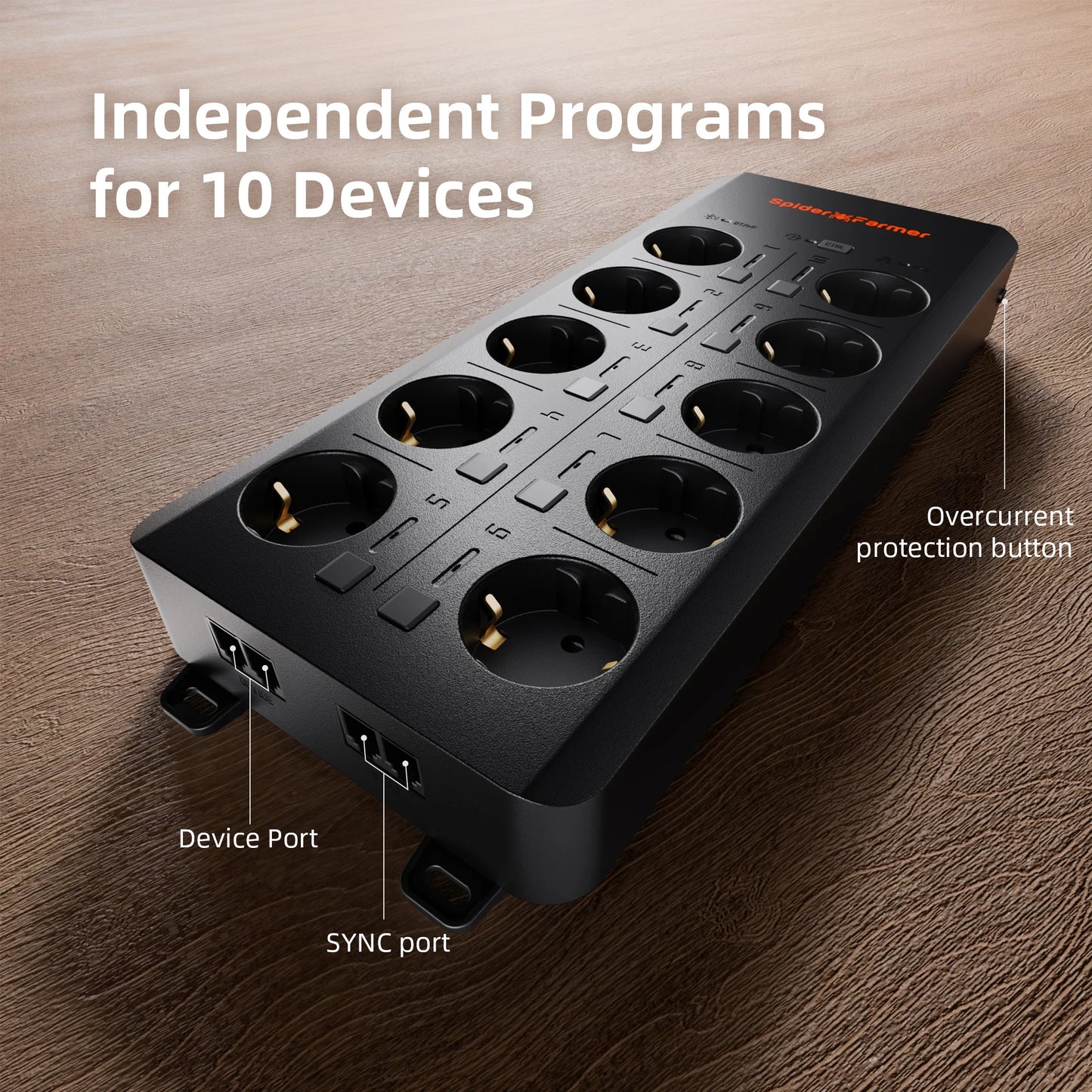 Spider Farmer GGS AC10 Smarte Steckdosenleiste mit Temperatur-, Feuchtigkeits- und Lichtsensor