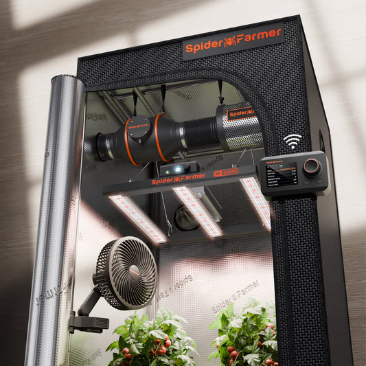 2025 Spider Farmer® 70x70x160cm Complete Grow Tent Kit丨G1500丨Temp. Kontrolle