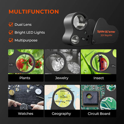 Spider Farmer® 30X-60X Jewelers Loop Magnifier mit LED Licht - Trichomen Lupe