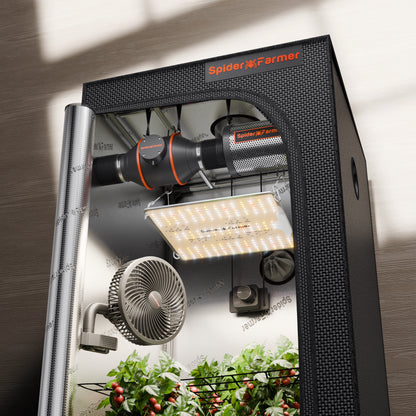 60x60 grow tent kit Spider Farmer 60x60 Growbox Komplettset SF1000D LED & Lüfter – Simple Grow