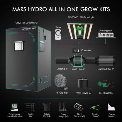 Mars Hydro 100x100x180cm Komplett Set FC-E3000 LED 300 Watt