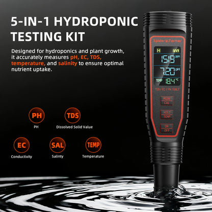 Pre Order | Spider Farmer® 5-in-1 pH Hydroponic Meter Kit