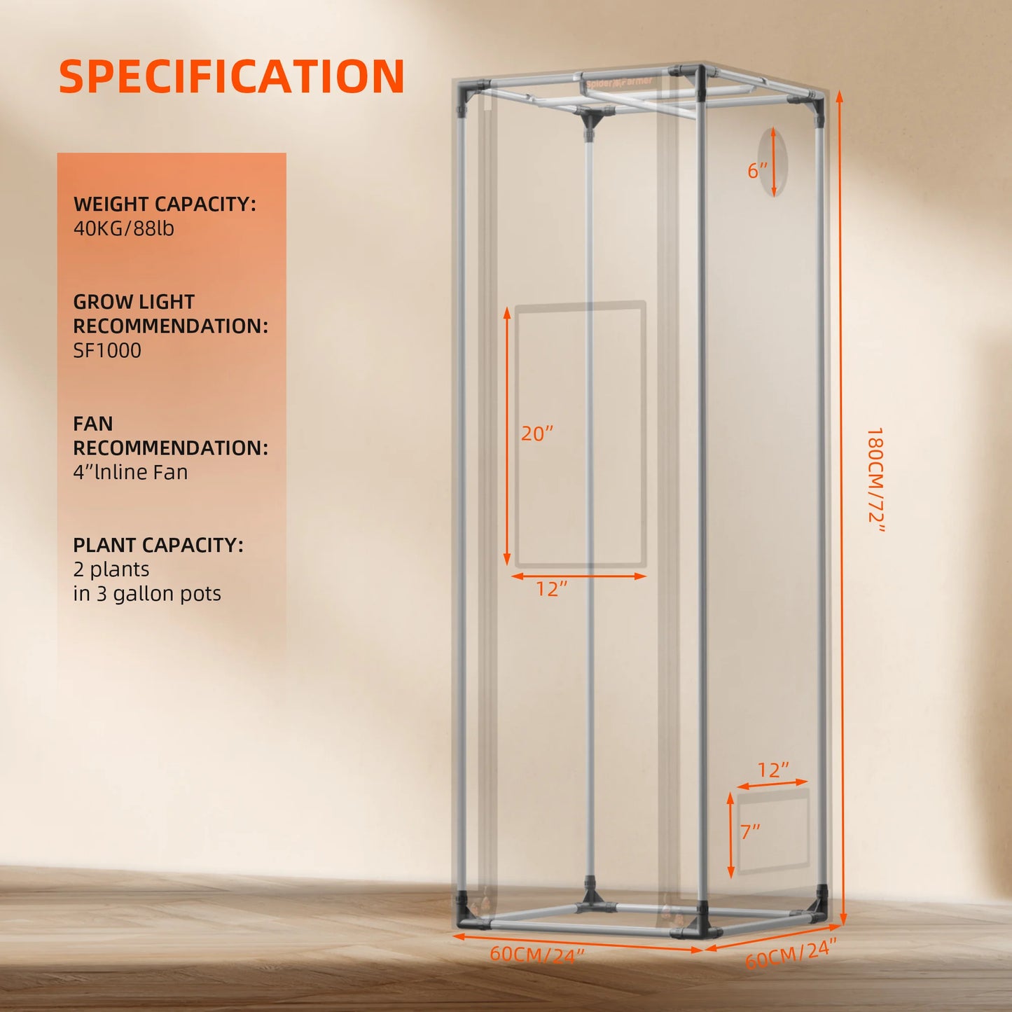 Spider Farmer 60x60x180cm Pro Indoor Grow Tent