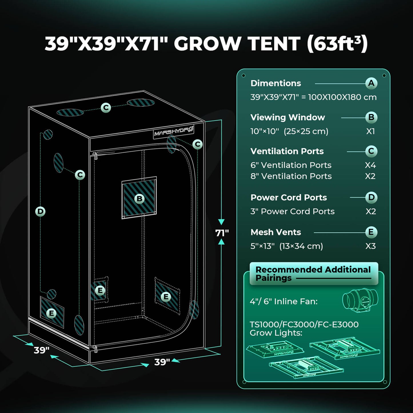 Mars Hydro Growbox Komplettset 100x100x180 cm mit FC 3000 300W