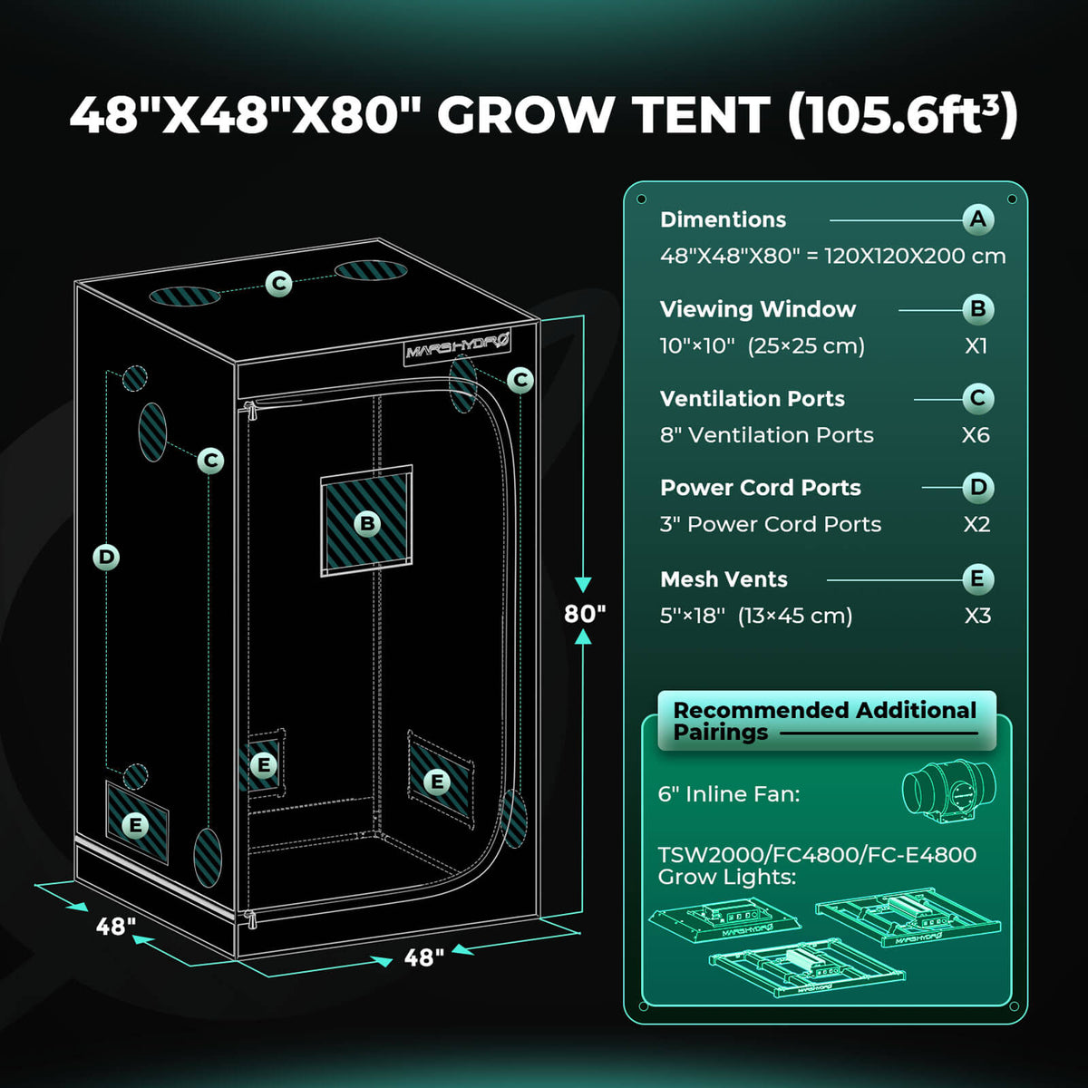 Mars Hydro Growbox Komplettset 120x120x200 cm mit FC 4800 480W