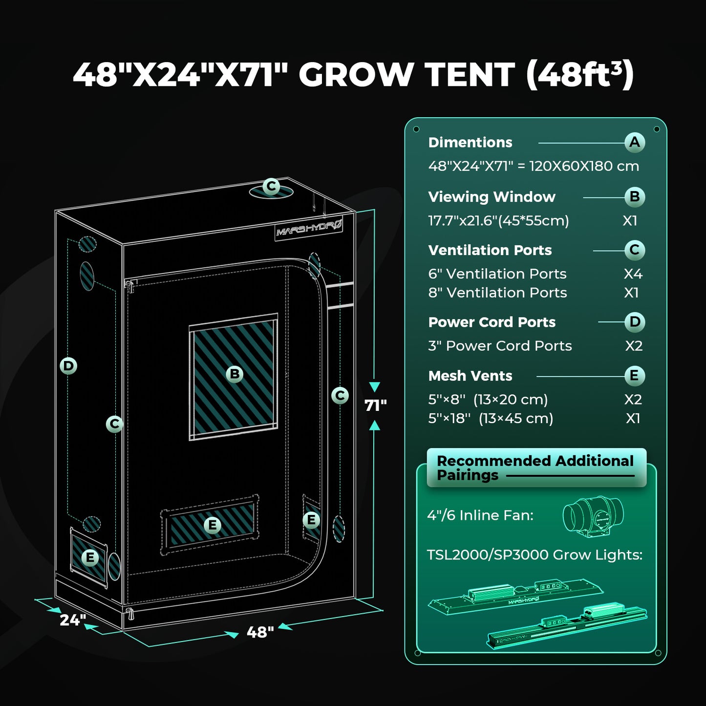 Mars Hydro Growbox 120×60×180 cm Pro | 2000D