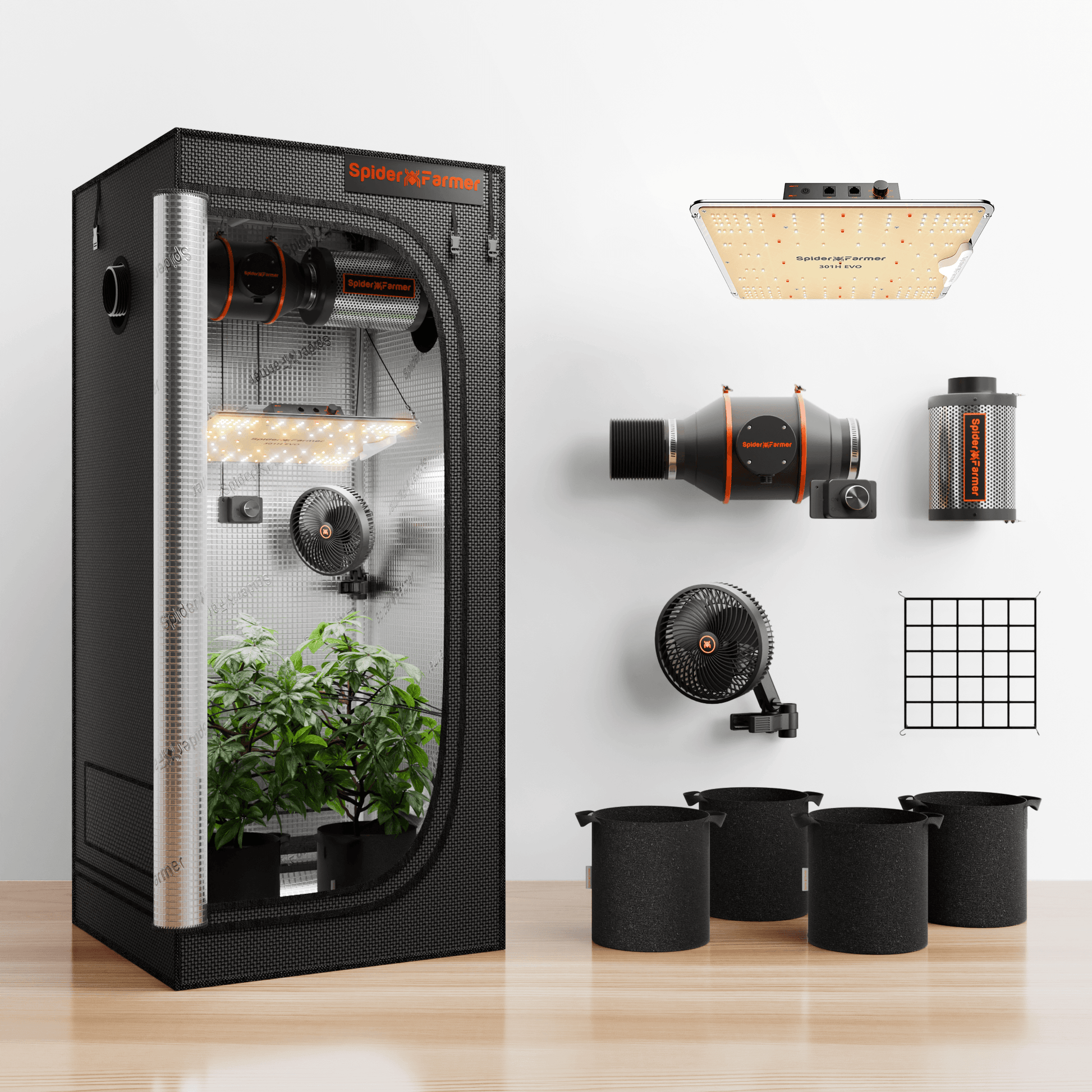Spider Farmer Growbox Komplettset 70x70 – SF1000 LED & Belüftung – Simple Grow