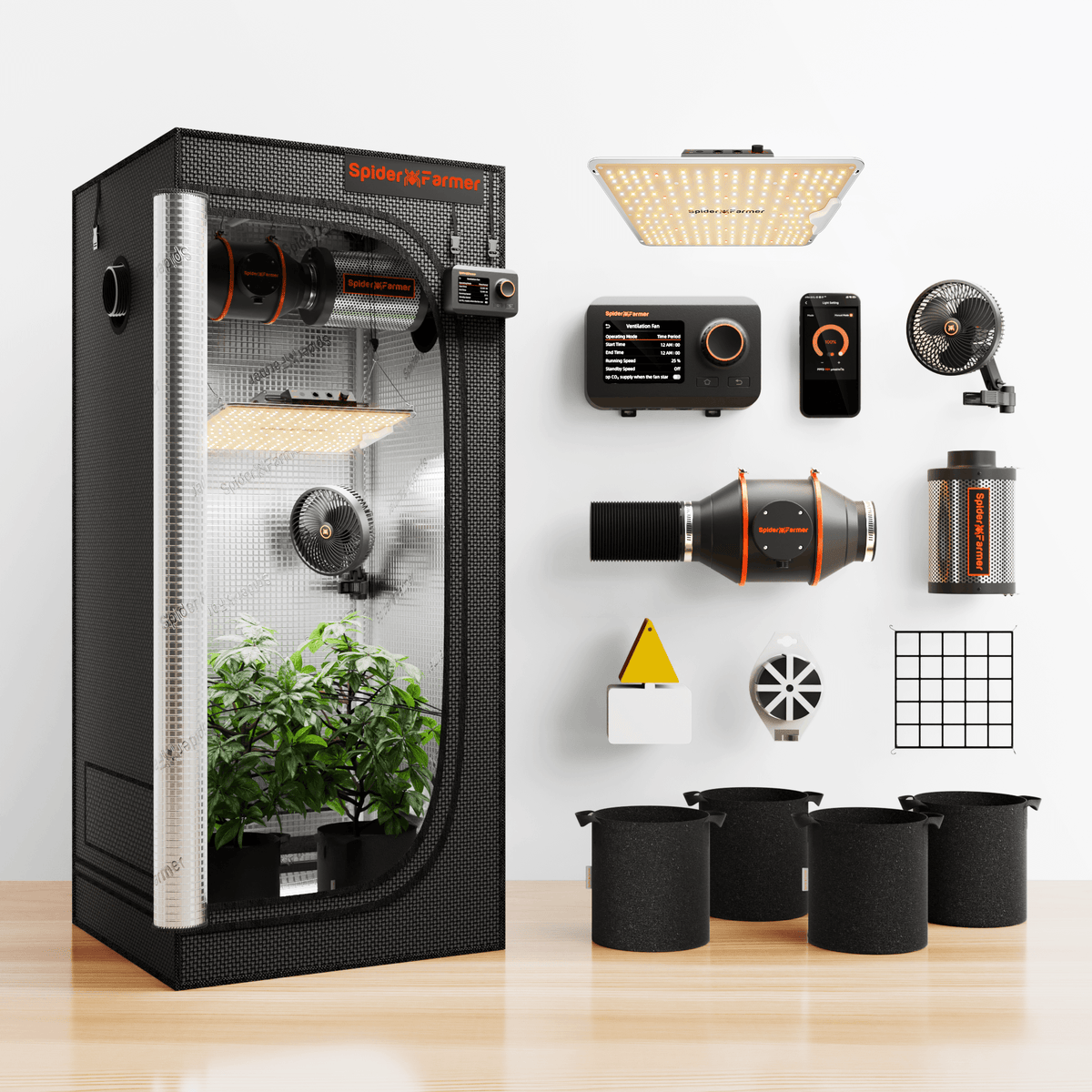 Spider Farmer Growbox Komplettset 70x70x160 cm mit SF1000 100W & App-Steuerung