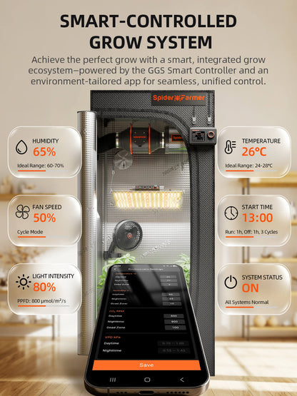 Spider Farmer Growbox Komplettset 70x70x160 cm mit SF1000 100W & App-Steuerung