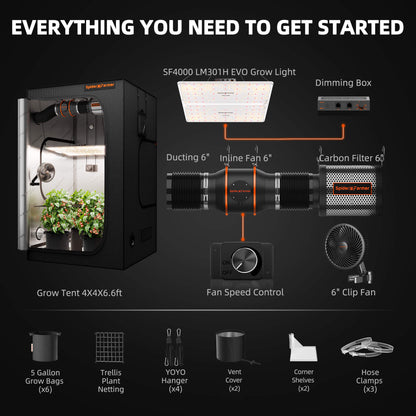 Spider Farmer 120x120X200cm Komplett Set SF4000 LED 450 Watt