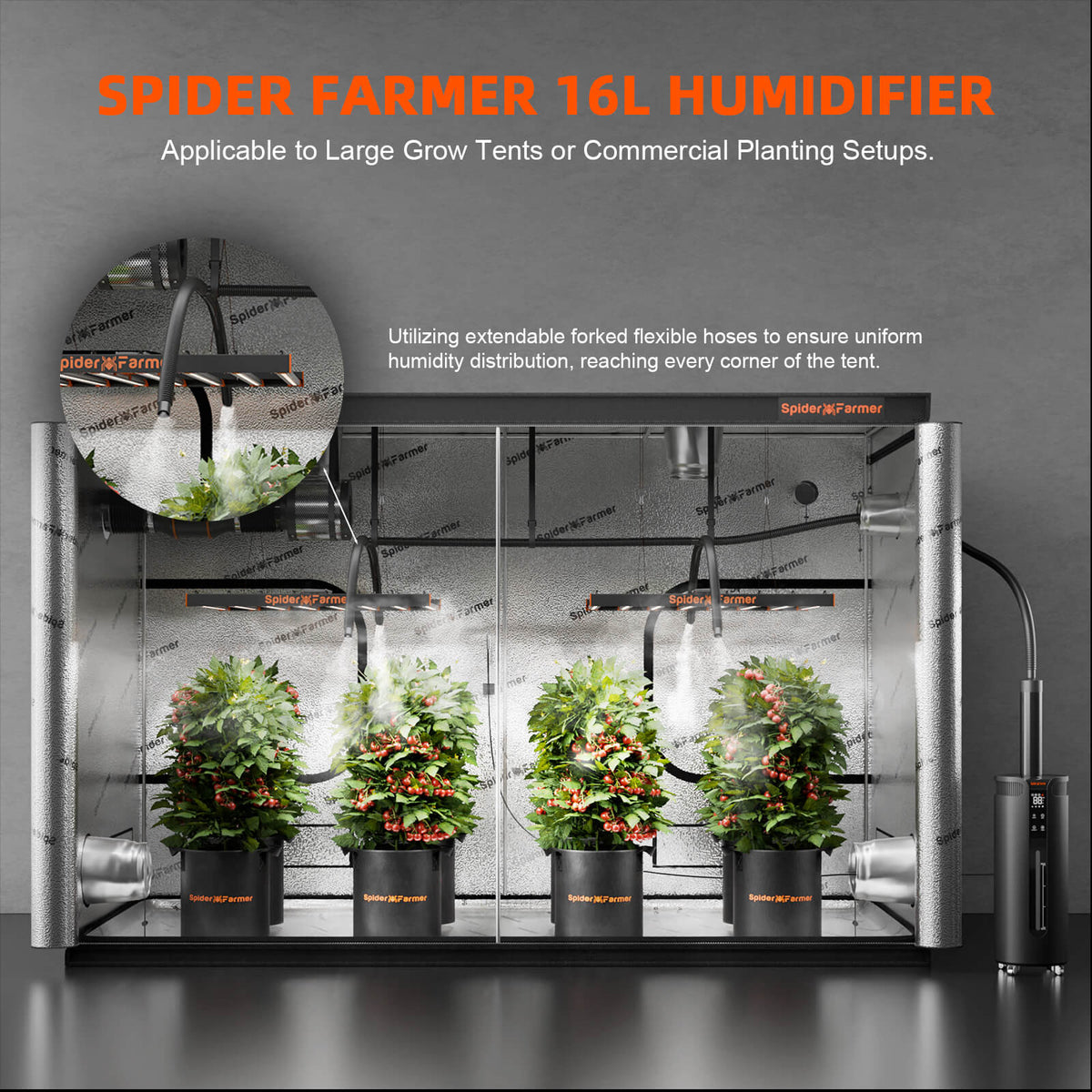 Spider Farmer Luftbefeuchter 16 L – Ultraschall-Befeuchter mit 1400 ml/h für große Growboxen und Grow-Räume