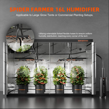 Spider Farmer Luftbefeuchter 16 L – Ultraschall-Befeuchter mit 1400 ml/h für große Growboxen und Grow-Räume