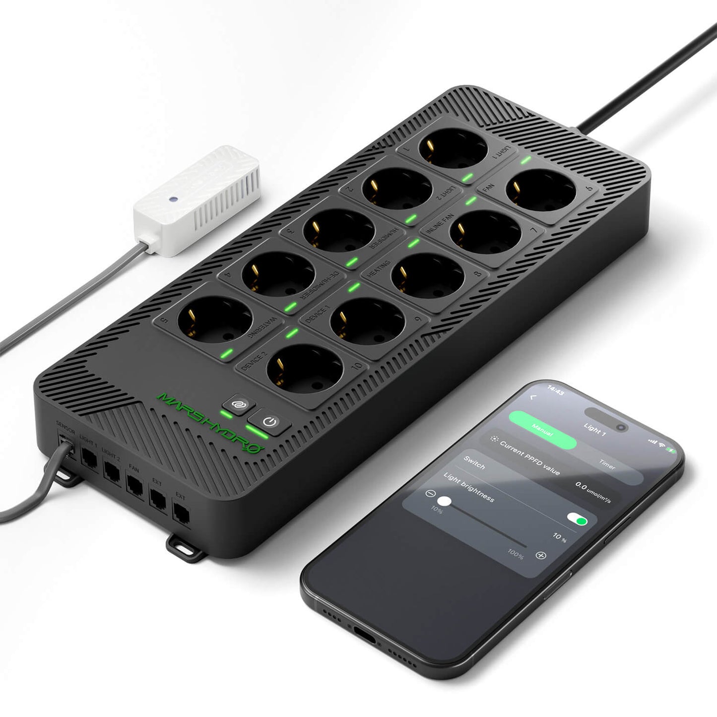 Mars Hydro iHub Pro – smartes 10-fach-Hub mit beschrifteten Steckdosen
