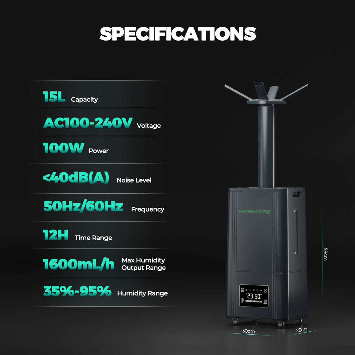 Mars Hydro Luftbefeuchter 15 L – Ultraschall-Befeuchter mit Fernbedienung für große Growboxen und Grow-Räume