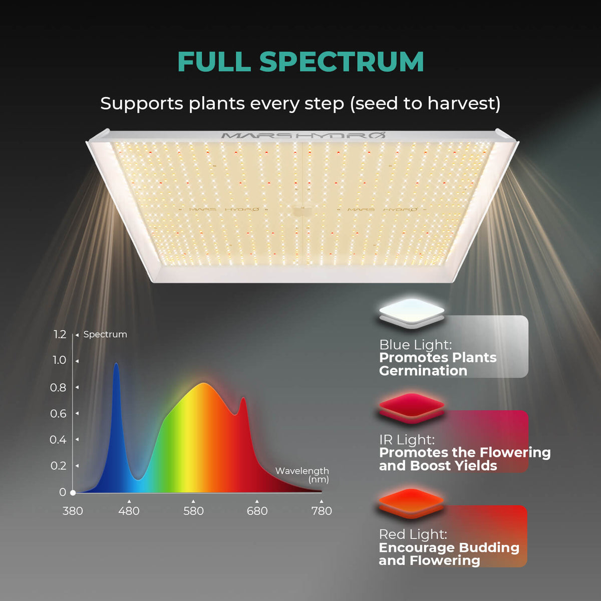Mars Hydro TS 3000 LED Growlampe Seitenansicht mit Aluminium-Board